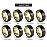 font options for inside engraving on black & gold pizza slice rings