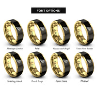 font options for inside engraving on black & gold pizza slice rings