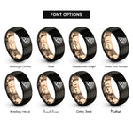 font options for inside engraving on black & rose gold pizza slice rings