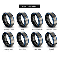 font options for inside engraving on black & blue & gray planchette rings