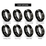 font options for inside engraving on black & gray planetary symbol mercury rings