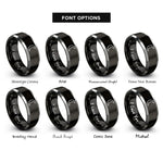 font options for inside engraving on black & gray planetary symbol moon rings