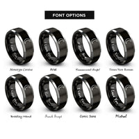 font options for inside engraving on black & gray planetary symbol moon rings