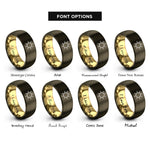 font options for inside engraving on gunmetal & gold planetary symbol sun rings
