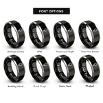 font options for inside engraving on black & grey planetary symbol venus rings