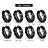 font options for inside engraving on black & grey planetary symbol venus rings