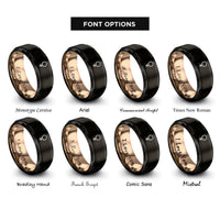 font options for inside engraving on black & rose gold planetary symbol venus rings