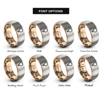 font options for inside engraving on rose gold & gray planetary symbol venus rings