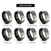 font options for inside engraving on black & silver planisphere rings