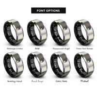 font options for inside engraving on black & grey planter rings