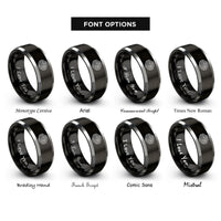 font options for inside engraving on black & grey plateau contours rings
