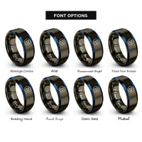 font options for inside engraving on gunmetal & blue play icon rings