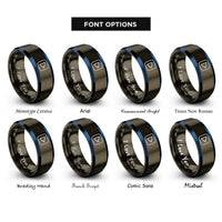 font options for inside engraving on gunmetal & blue play icon rings