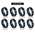 font options for inside engraving on black & blue & grey play icons rings