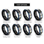 font options for inside engraving on black & blue & gray play icons rings