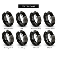 font options for inside engraving on black & silver pliers rings