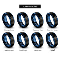 font options for inside engraving on black & blue pluto rings