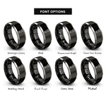 font options for inside engraving on black & silver pocket prybar rings