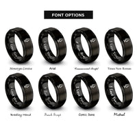 font options for inside engraving on black podcast mic icon rings