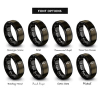 font options for inside engraving on gunmetal & black podcast mic icon rings