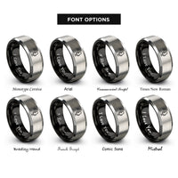 font options for inside engraving on black & silver podcast microphone rings