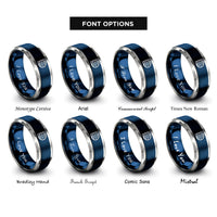 font options for inside engraving on blue & silver polar grid rings