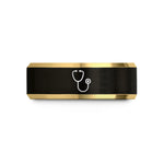 engraved tungsten ring him – black & gold tungsten stethoscope wedding band