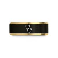 engraved tungsten ring him – black & gold tungsten stethoscope wedding band