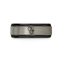 engraved tungsten ring him – black & silver tungsten stethoscope wedding band