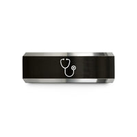 men's tungsten wedding band – black & grey tungsten stethoscope wedding band