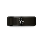 engraved tungsten ring him – black tungsten stethoscope wedding band