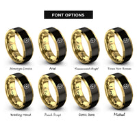 font options for inside engraving on black & gold polka dot egg rings