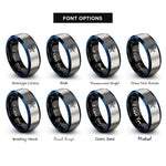 font options for inside engraving on black & blue & silver polygonal star rings