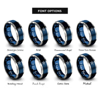 font options for inside engraving on blue & gray polygonal star rings
