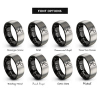 font options for inside engraving on black & gray pom poms rings