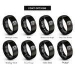 font options for inside engraving on black pomegranate cluster rings