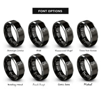 font options for inside engraving on black & silver popcorn cart rings
