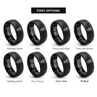font options for inside engraving on black poppy flower rings