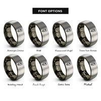 font options for inside engraving on gunmetal & grey poppy flower rings
