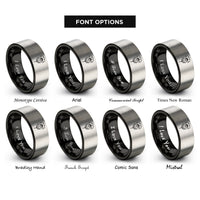 font options for inside engraving on black & silver poppy single bloom rings