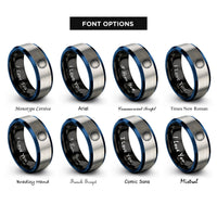 font options for inside engraving on black & blue & gray porthole rope rings