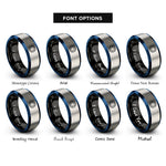 font options for inside engraving on black & blue & grey porthole window rope rings