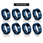 font options for inside engraving on blue postage crown mark rings