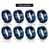 font options for inside engraving on blue postage crown mark rings