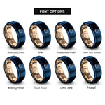 font options for inside engraving on blue & rose gold potato wedges rings