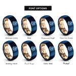 font options for inside engraving on rose gold & blue potato wedges rings