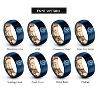 font options for inside engraving on rose gold & blue potato wedges rings