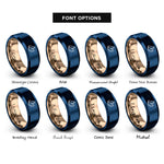font options for inside engraving on rose gold & blue potato wedges rings