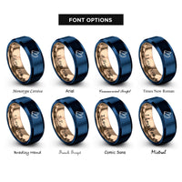 font options for inside engraving on rose gold & blue potato wedges rings