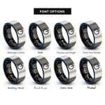 font options for inside engraving on black & blue & silver power button rings